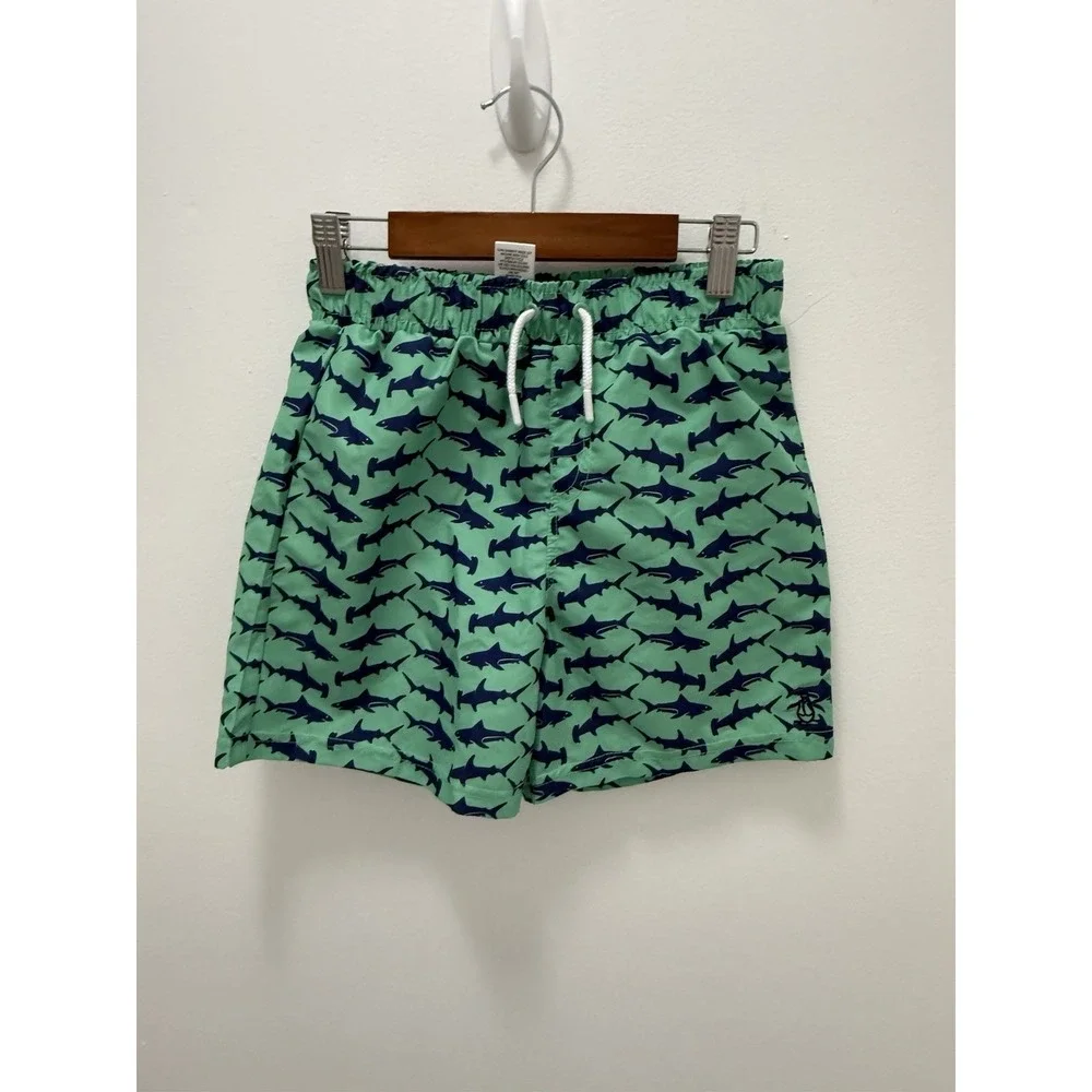 Original Penguin Boys Shark Print Swim Trunks‎ – Size 8 – Green Blue – Lined